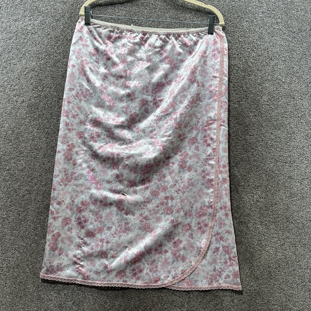 VTG Bodyline Pink Floral Lace Trim Half Slip Skirt Medium Made in USA Coquette